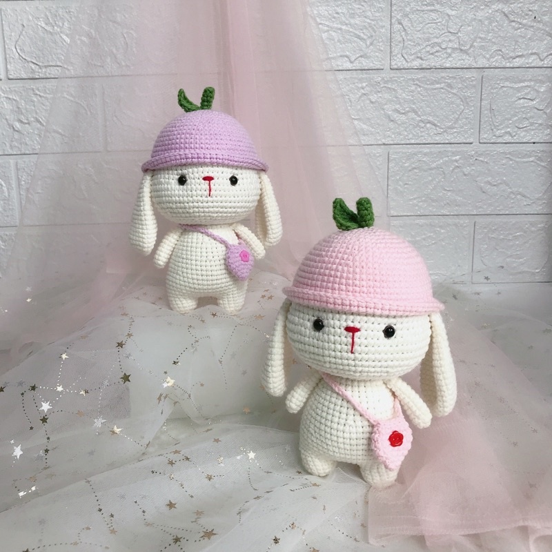 Con Thỏ Tai Dài Nhồi Bông Bằng Len Dễ Thương Cho Bé - Thú Bông Handmade Đan Móc Thủ Công Bằng Tay