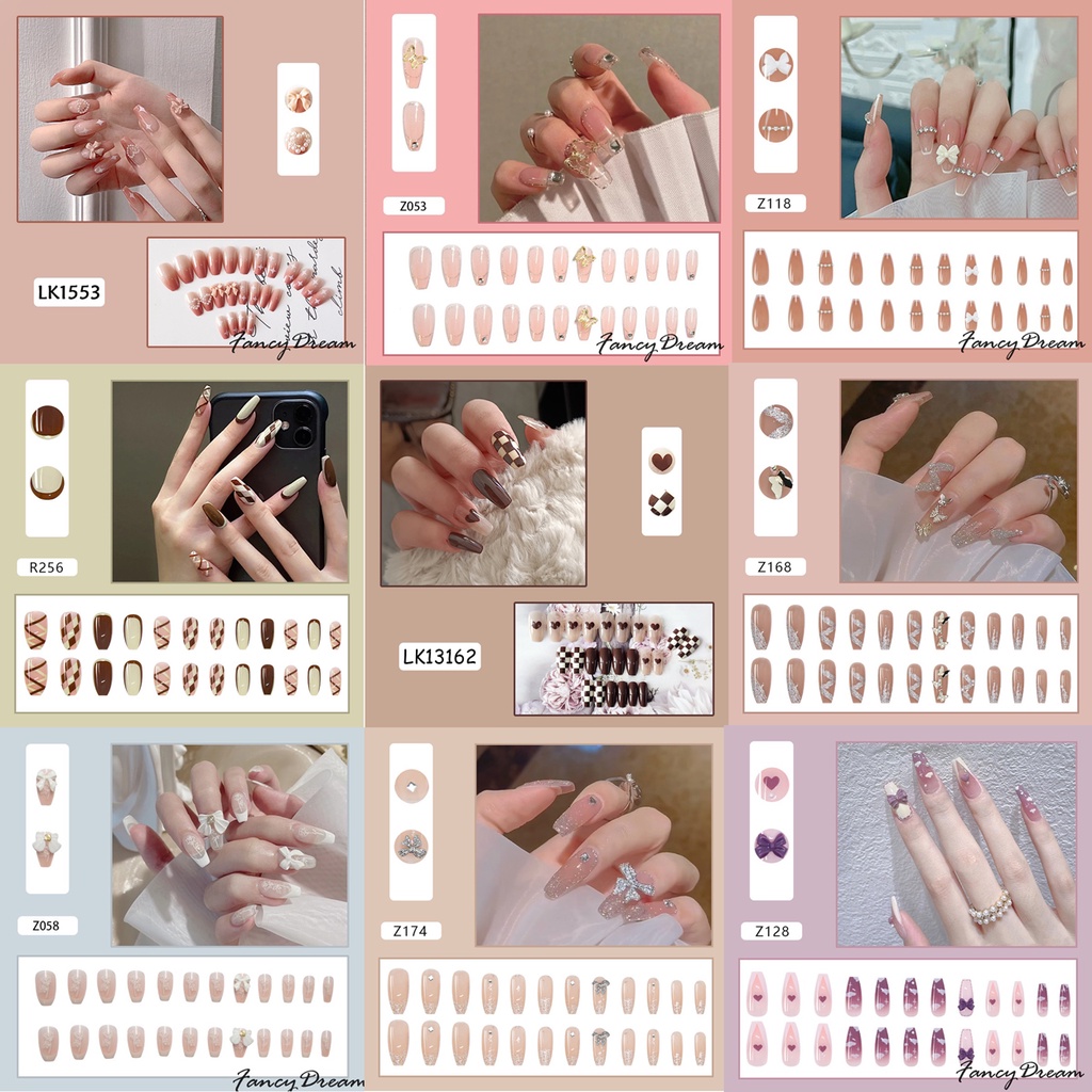 [Hàng mới về]Bộ 24 móng tay giả đính nơ xinh xắn dành cho nữ
