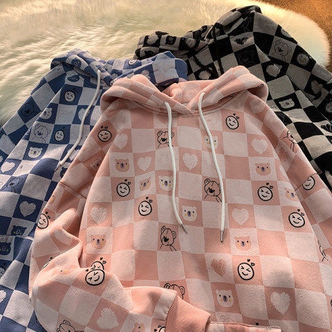 Áo Khoác Hoodie Họa Tiết Kẻ Ô Phong Cách Retro Mỹ Tj276