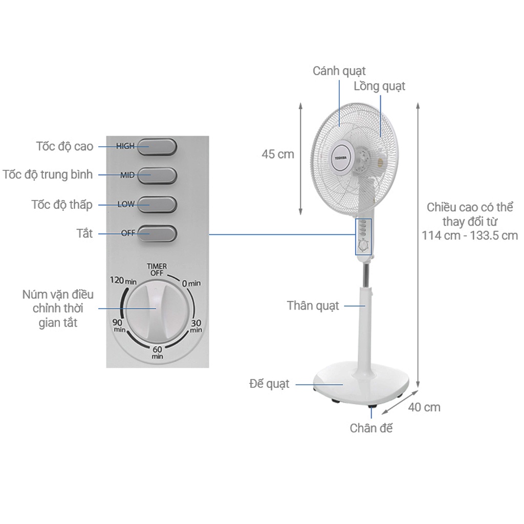 Quạt Đứng Toshiba F-LSA10(K)VN - F-LSA10(H)VN - Hàng chính hãng