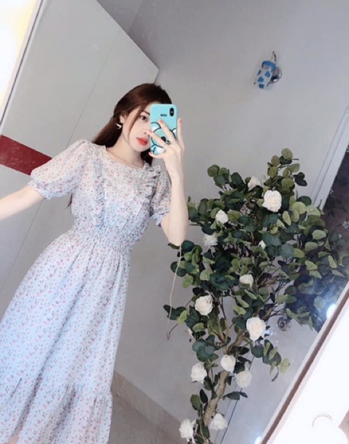 Đầm hoa nhí tay phồng bèo cánh tiên (hình thật+video) | BigBuy360 - bigbuy360.vn