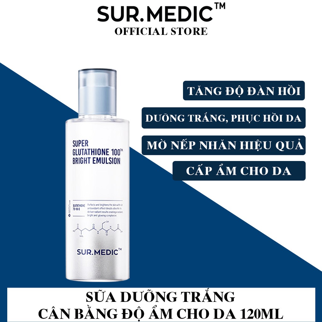 Sữa Dưỡng Trắng, Cân Bằng Ẩm Cho Da SURMEDIC Super Glutathione 100 Bright Emulsion 120ML