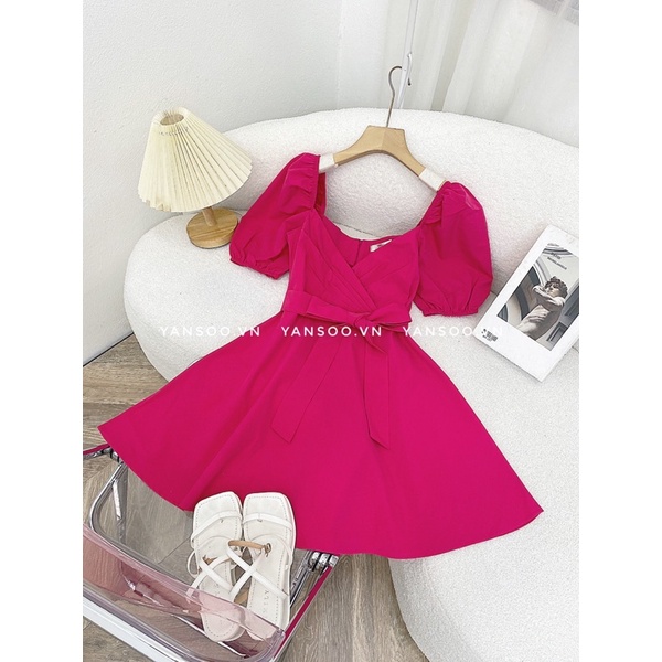 XẢ KHO Đầm , váy tay bồng chèo ngực cột nơ eo dáng babydoll hàng thiết kế sang chảnh màu hồng hót trend by YANSOO
