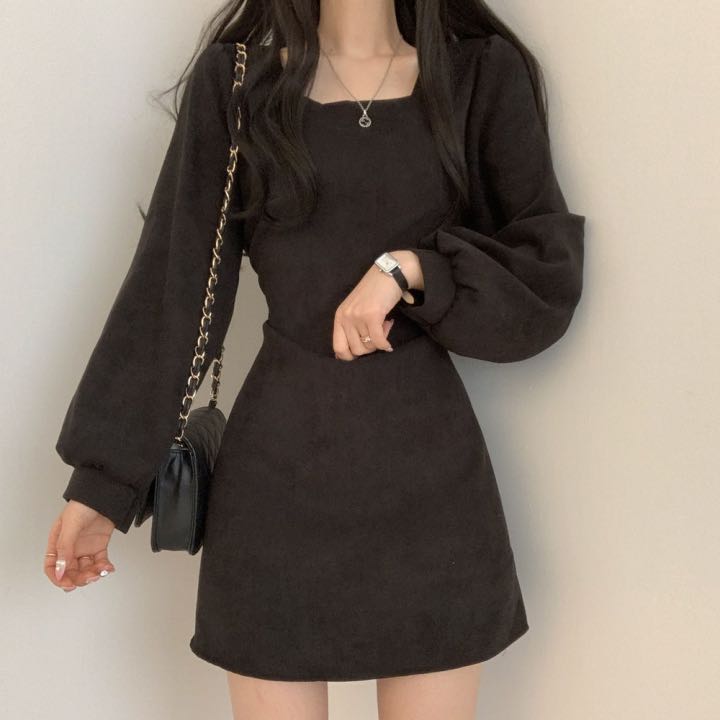 Đầm tay phồng dài cổ vuông phong cách cổ điển cho nữ 39361