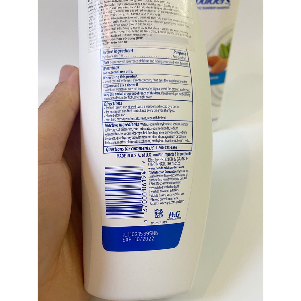 Dầu gội và xả 2IN1 Head&amp;Shoulders Mỹ 400ml -Hàng Nhập Khẩu Chính Hãng Mỹ