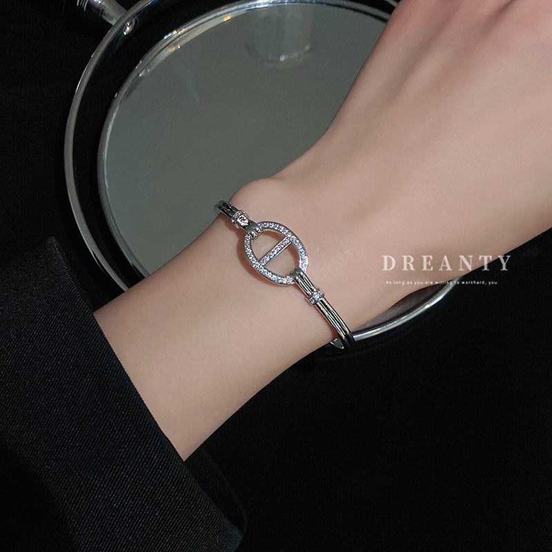 Vòng Tay Hở Đính Đá Zircon Hình Mũi Heo / Oval Phong Cách Mới 2022