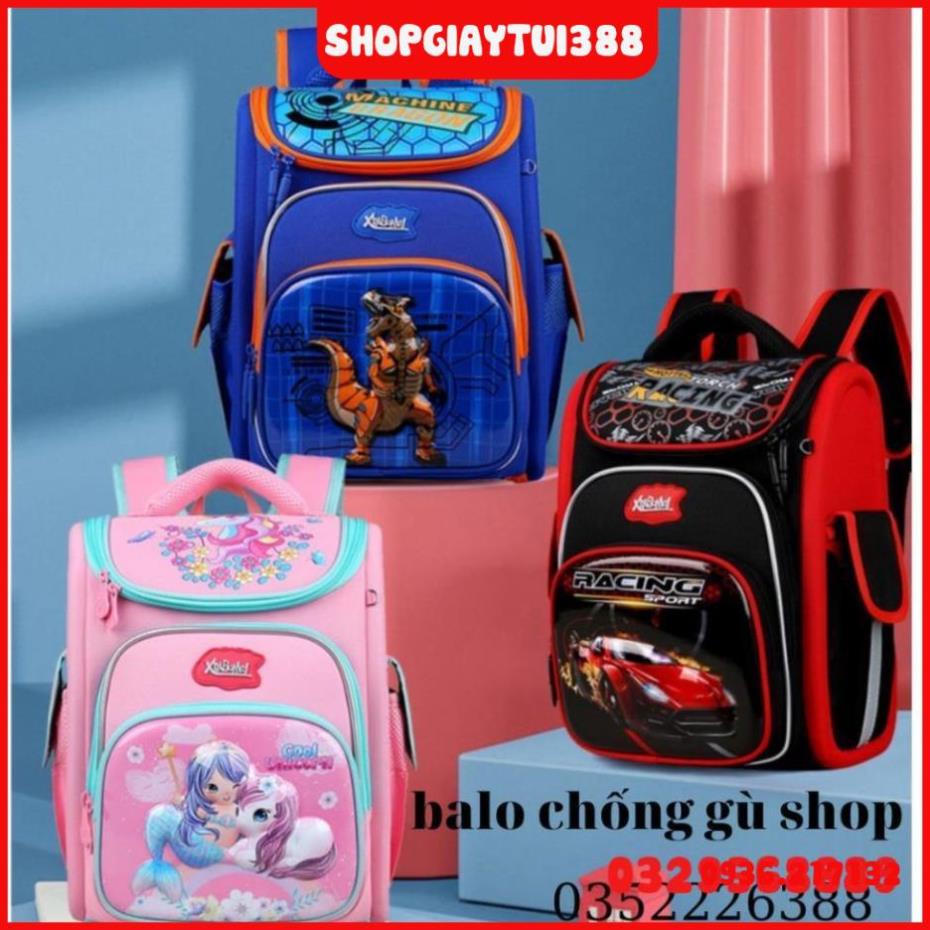 Balo chống gù học sinh tiểu học, Cặp sách cho bé trai và bé gái cấp 1 họa tiết ngộ nghĩnh in nổi 3d