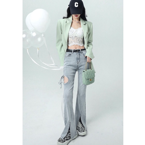 Quần Jean Ống Rộng Lưng Cao Thời Trang Mùa Hè Quyến Rũ Dễ Phối Đồ Cho Nữ