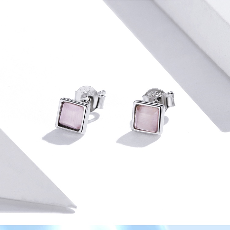 BAMOER Bông Tai bạc 925 HìNh Vuông Đơn GiảN