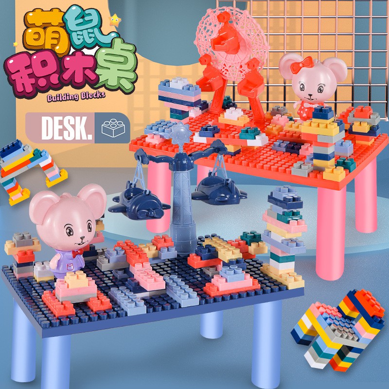 HN175 Bàn xếp hình con chuột dễ thương lắp ráp não chủ đề trẻ em Khối xây dựng mini gian hàng đồ chơi mẫu giáo