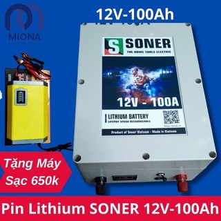 Pin acquy lithium soner 12v - 100ah, tặng kèm máy sạc pin sn