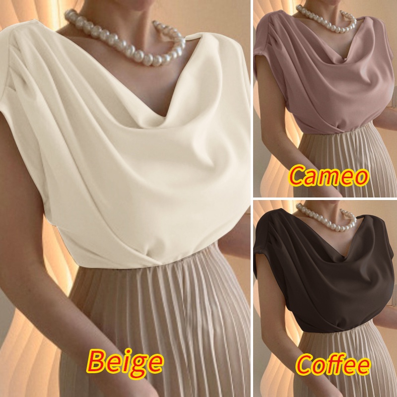 Áo kiểu ZANZEA xếp ly vải satin mỏng thời trang thanh lịch cho nữ