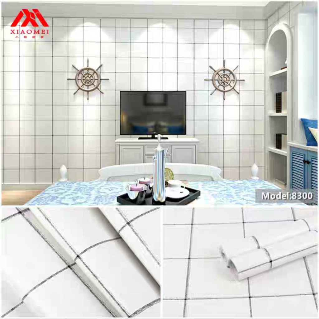 Decal giấy dán tường ô kẻ viền đen khổ 45cm keo sẵn