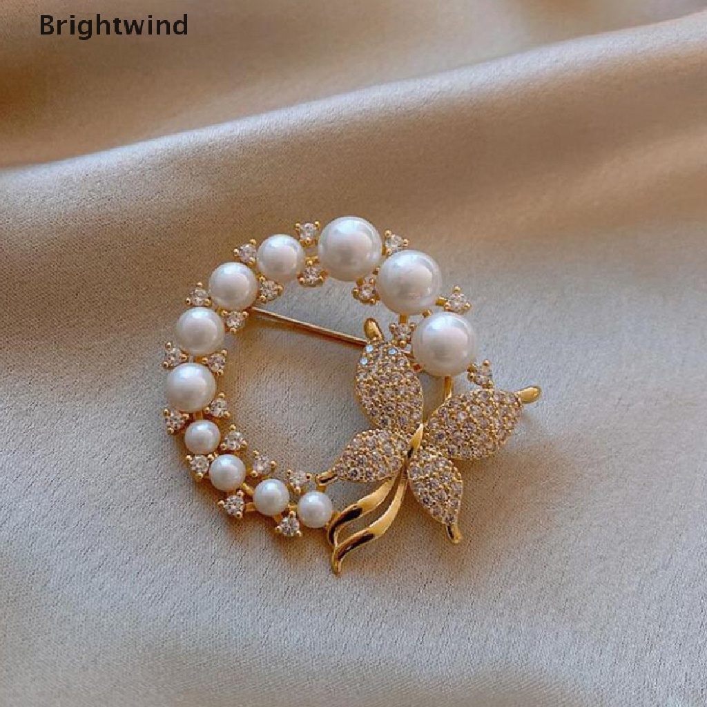 [Brightwind] Pearl Rhinestone Wreath Butterfly Brooch Women Weddings Office Brooch Pins Gifts Hot Sell