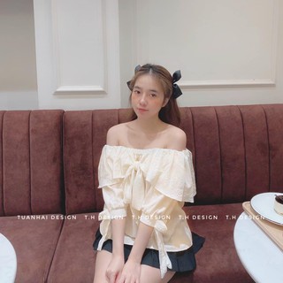 Áo trễ vai thắt nơ chất xốp