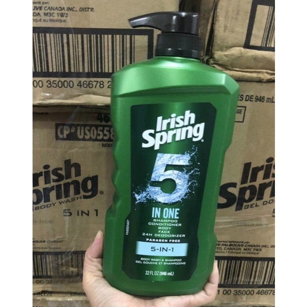 SỮA TẮM GỘI CHO NAM IRISH SPRING 5IN1 MỸ 946ml...532ml