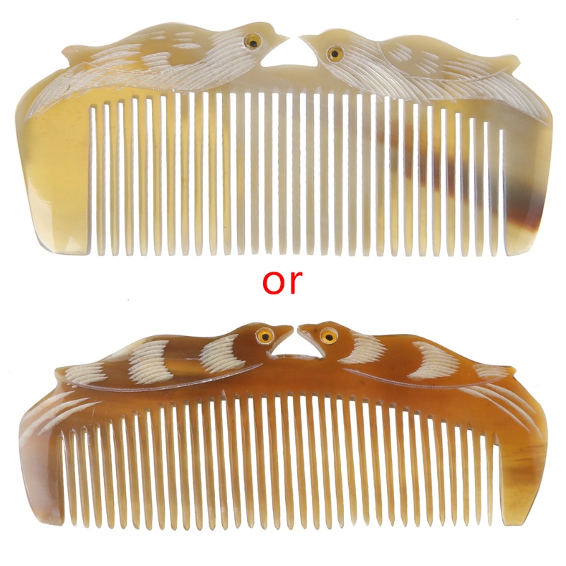 Lược Chải Tóc Sừng Tự Nhiên Sang Trọng Với Tay Cầm Khắc Hình Vịt Mandarin