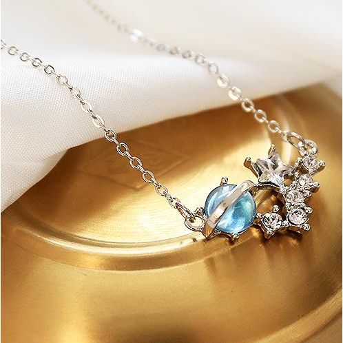 Vòng cổ Bạc 925 Mặt Hình Hành Tinh Màu Xanh Dương B46