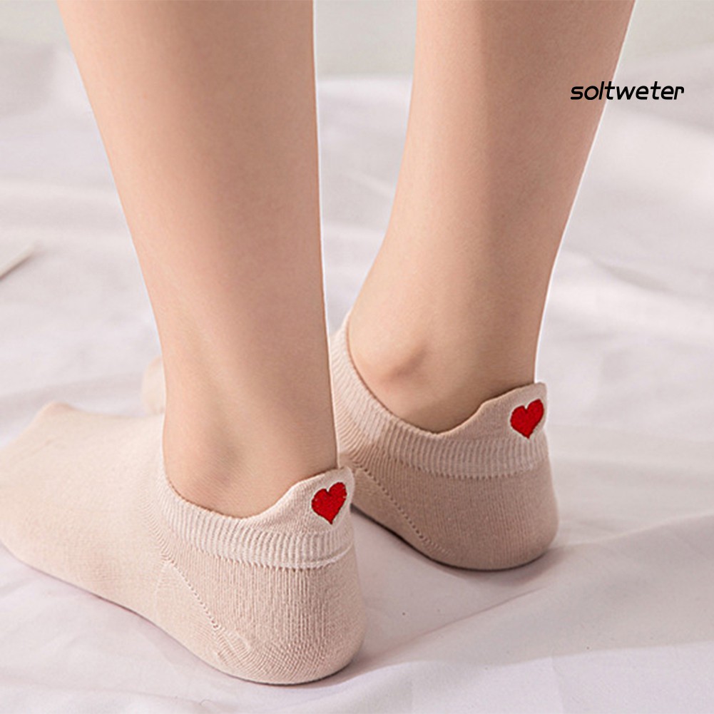 Vớ cotton thêu họa tiết trái tim xinh xắn cho nữ