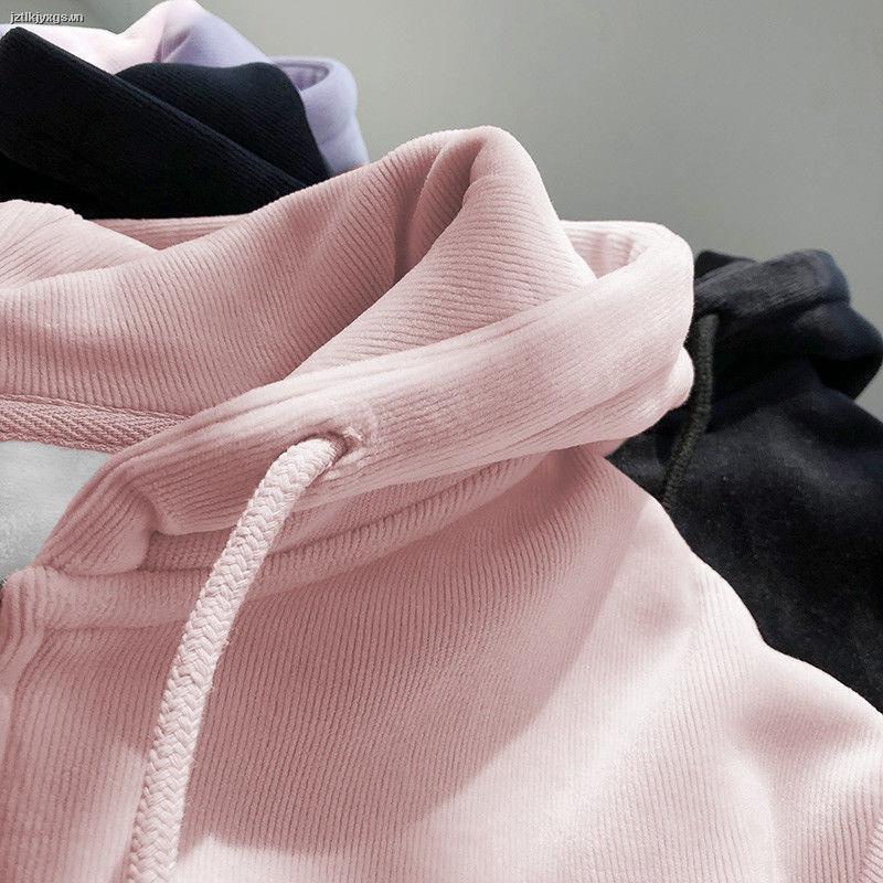 Áo hoodie nhung dày dáng rộng in hoạt hình kiểu Hàn Quốc thời trang thu đông 2021