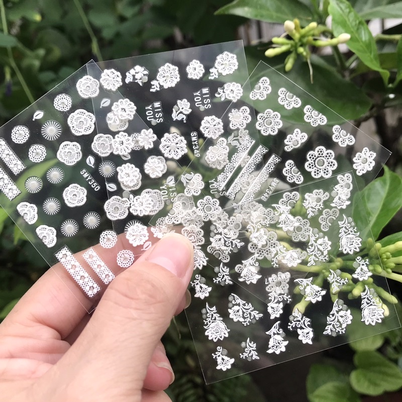 Sticker dán móng nail hoa cúc hoa cỏ may 3d