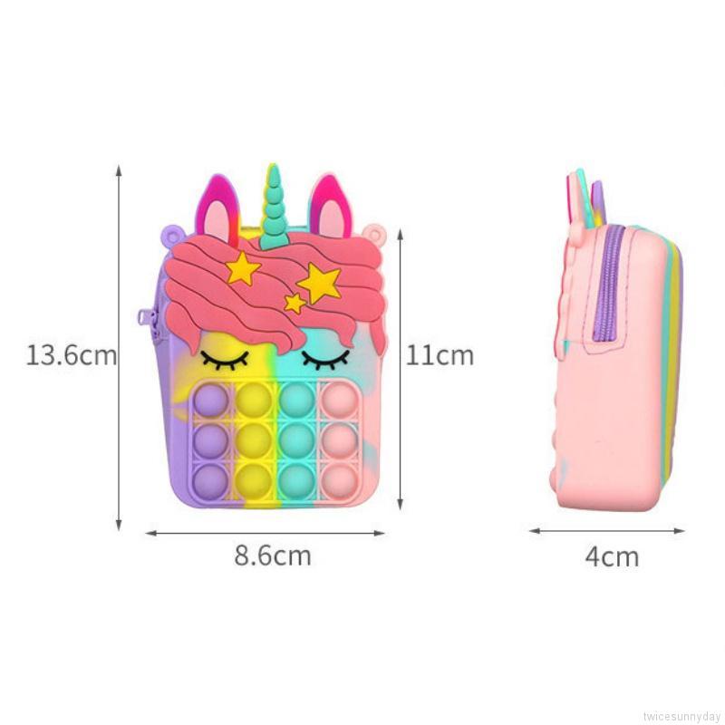 Túi đeo vai hình kỳ lân dễ thương bằng silicon kiểu đồ chơi nhấn bong bóng giảm căng thẳng