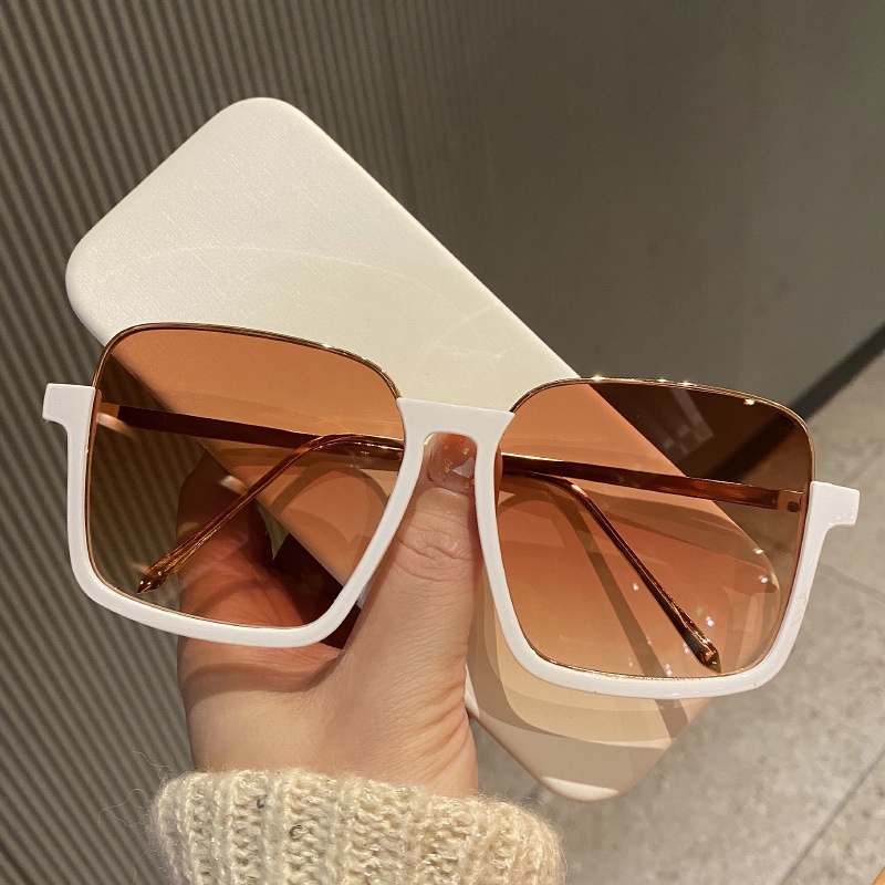 Kính Mát Nửa Gọng Vuông Màu Nâu Phong Cách Retro Thời Trang