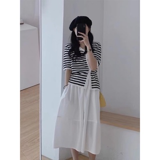 Áo cúc chéo + chân váy trắng ( Set rời)