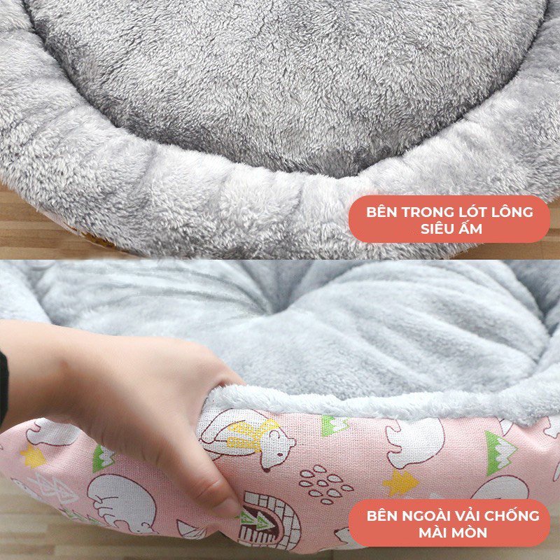 Đệm tròn lót lông đáy chống trượt cho thú cưng, đệm cho chó mèo