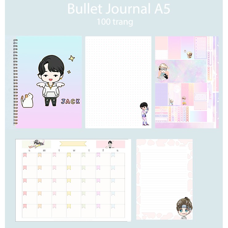 Sổ bullet journal jack SBJ12 A5 100 trang j97 160gsm chấm kẻ ngang  in màu monthly planner  Sổ tay vẽ chì Sketchbook