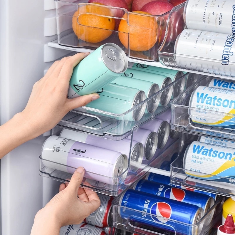 Giá đựng đồ Trong Suốt Có Tay Cầm Đựng Lon Nước Uống Tiết Kiệm Không Gian