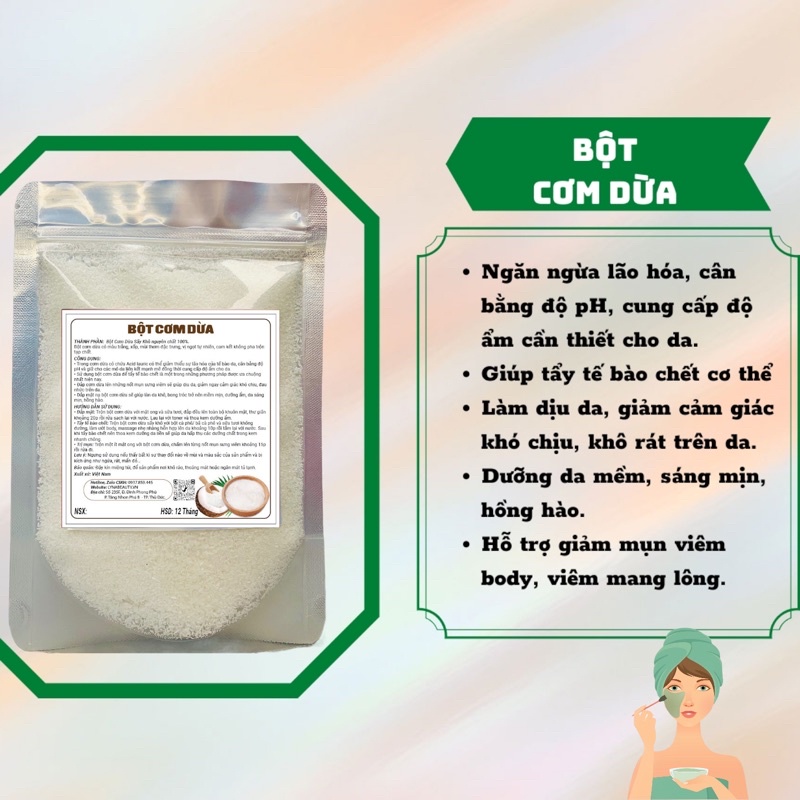 Bột cơm dừa 200gr - dịu da, sáng mịn, tẩy tế bào chết | Bột Natural