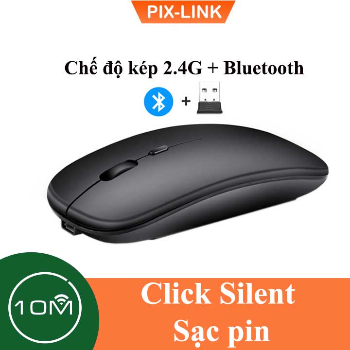 Chuột không dây Bluetooth wireless USB tự sạc pin PIX-LINK M90 siêu mỏng, chống ồn