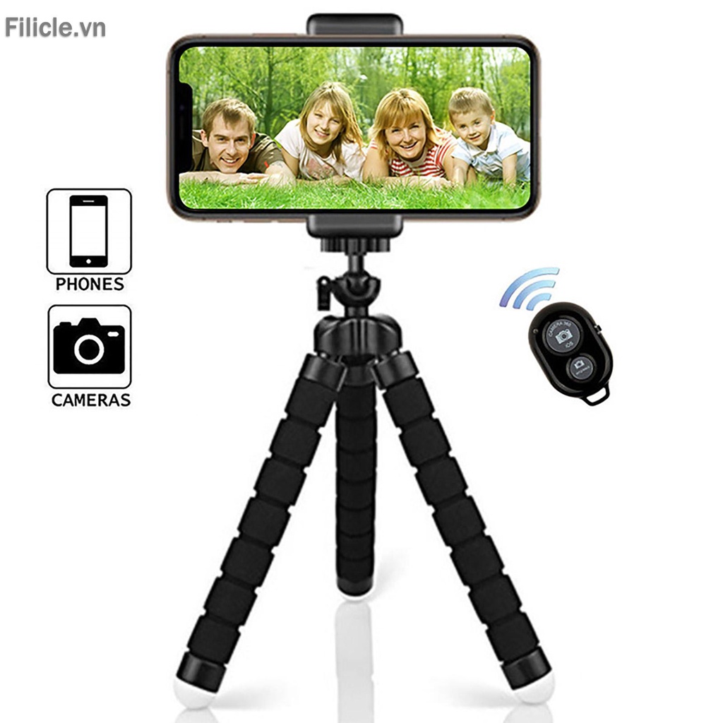 Giá đỡ ba chân linh hoạt kèm kẹp và kẹp gắn điện thoại/máy ảnh không dây | BigBuy360 - bigbuy360.vn