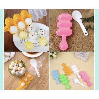 full hộp Khuôn lắc cơm bento viên tròn cho bé, tặng kèm thìa xới cơm
