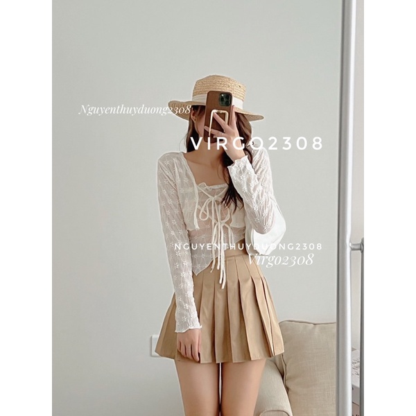 [HÀNG SẴN]SET ÁO 2S THUN REN MIX CADIGAN MỎNG SIÊU XINH