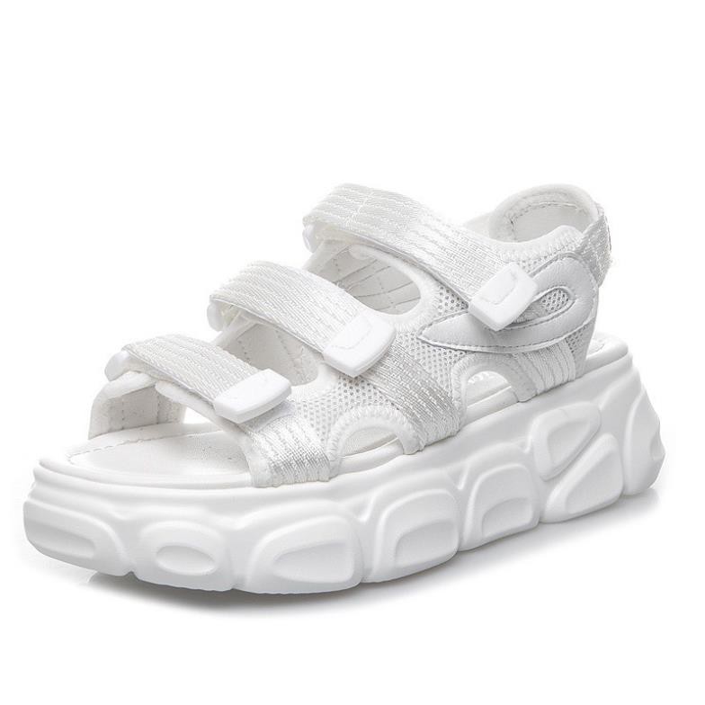 (CÓ SẴN - Trắng) Giày Sandals Ulzzang quai ngang dán đế cao bánh mì 4.5p -h91