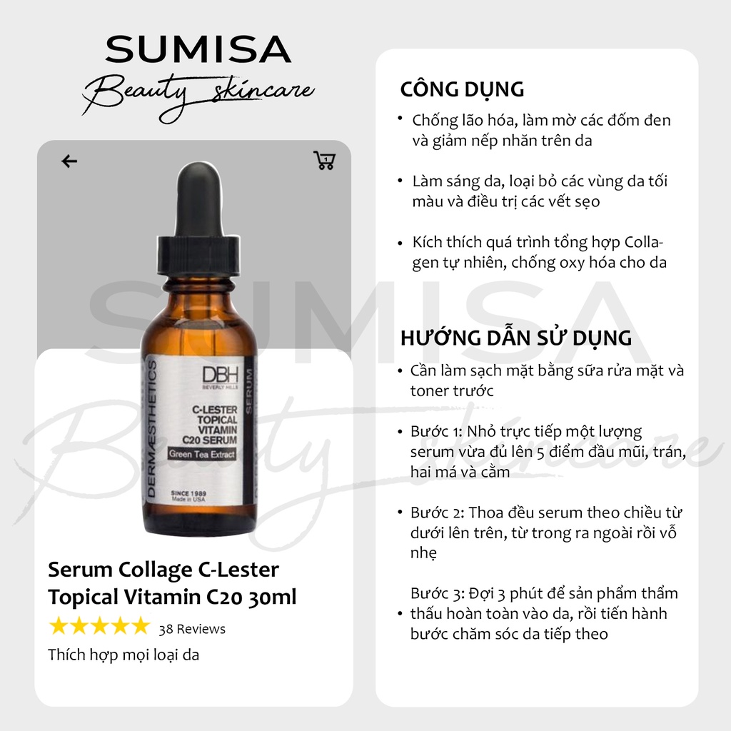 Serum tăng cường Collage DBH C-Lester Topical Vitamin C20 chống lão hóa chuyên sâu 30ml