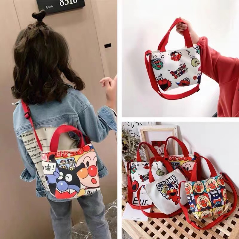 Túi Canvas Đeo Chéo In Họa Tiết Hoạt Hình Dễ Thương Cho Bé Gái