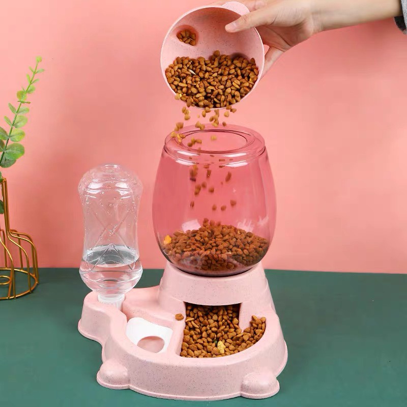 Bộ chén ăn cho chó mèo tự động đạp chân tai thỏ đôi nhựa đựng thức ăn có khay nước, phụ kiện thú cưng Con Mèo Xiêm