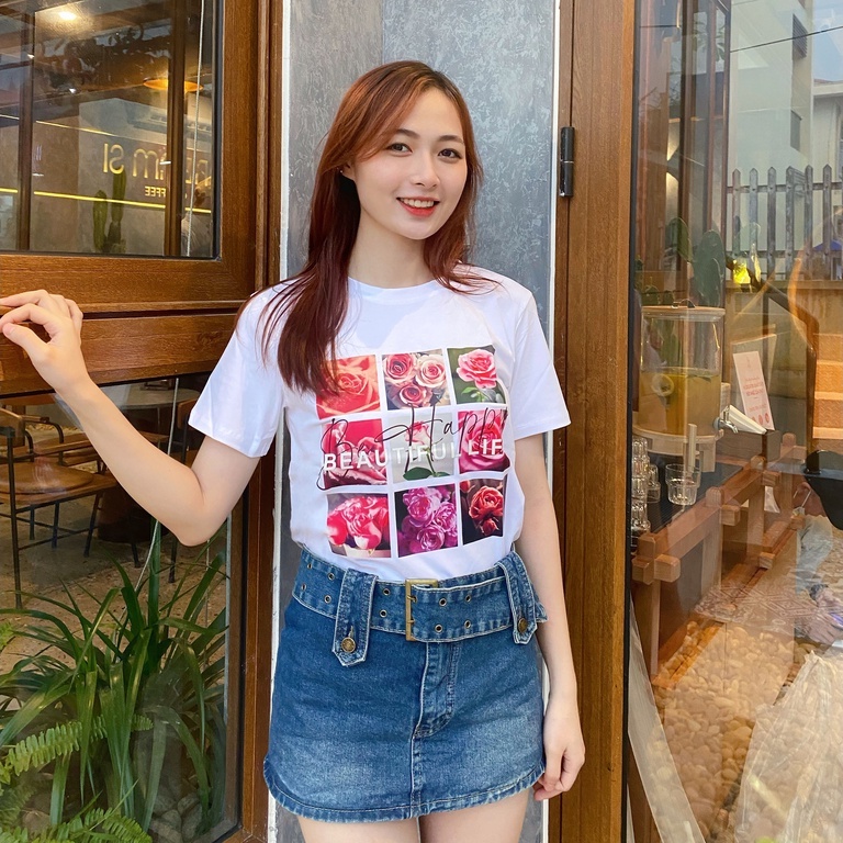 Áo thun Hoa Hồng Beautiful phông cotton sang xịn mịn hãng Halan