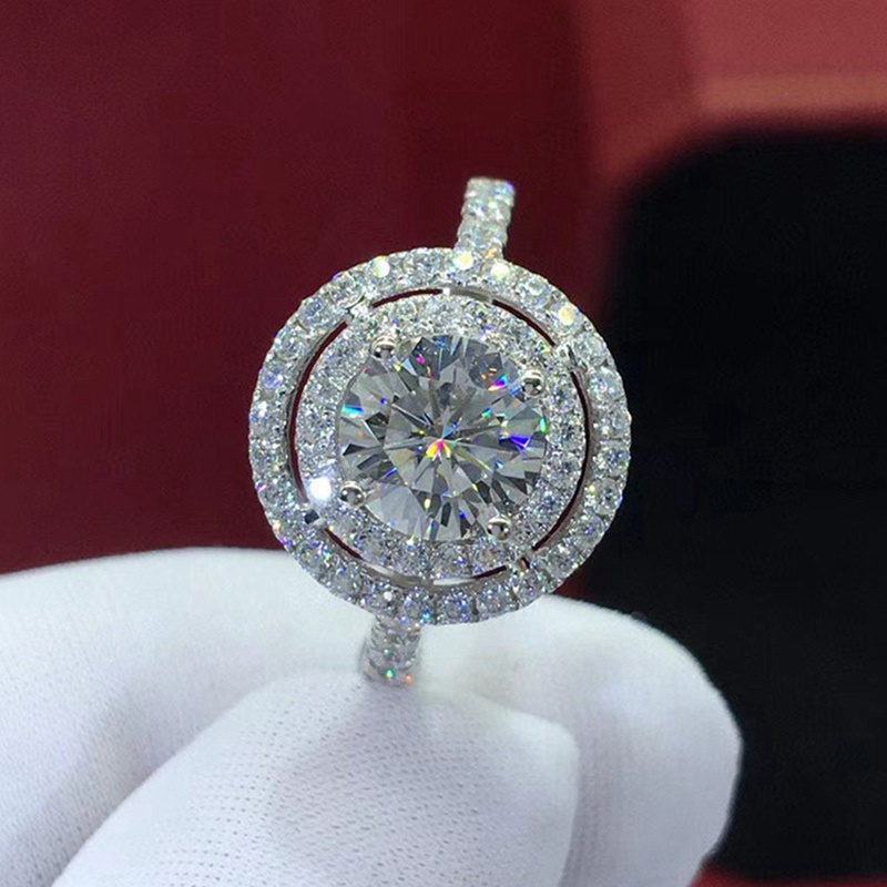 Nhẫn đính đá zircon mạ bạch kim phong cách Âu Mỹ thời trang