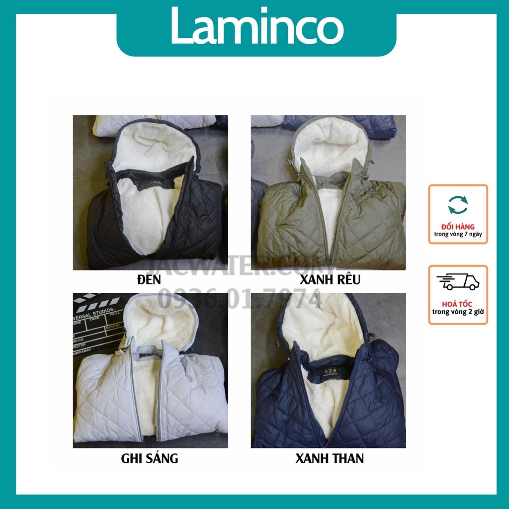 Áo phao trần trám nam chống nước, vải bông lót lông LAMINCO v555