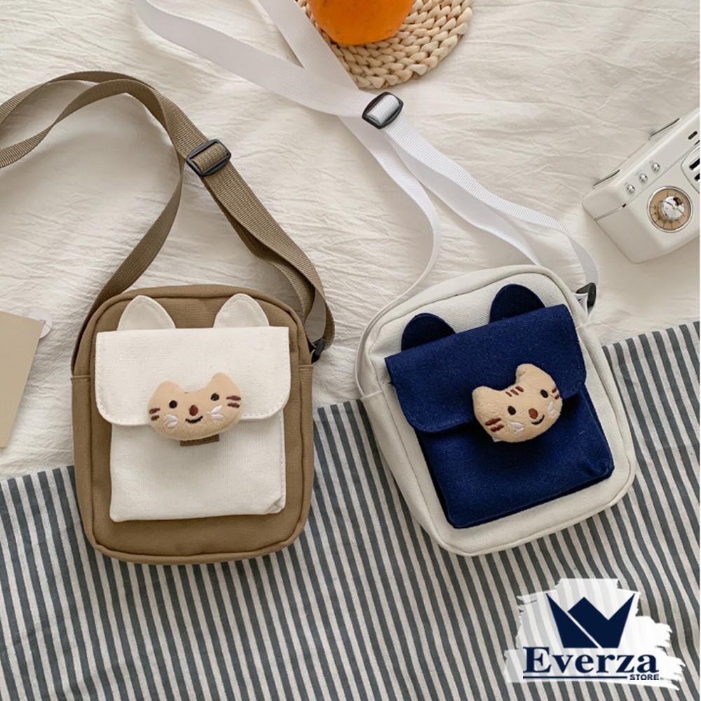 Túi Đeo Chéo Vải Canvas Kiểu Dáng Tai Mèo Phong Cách Nhật Bản Nhỏ Gọn Xinh Xắn Thời Trang Siêu Hot Cho Nữ