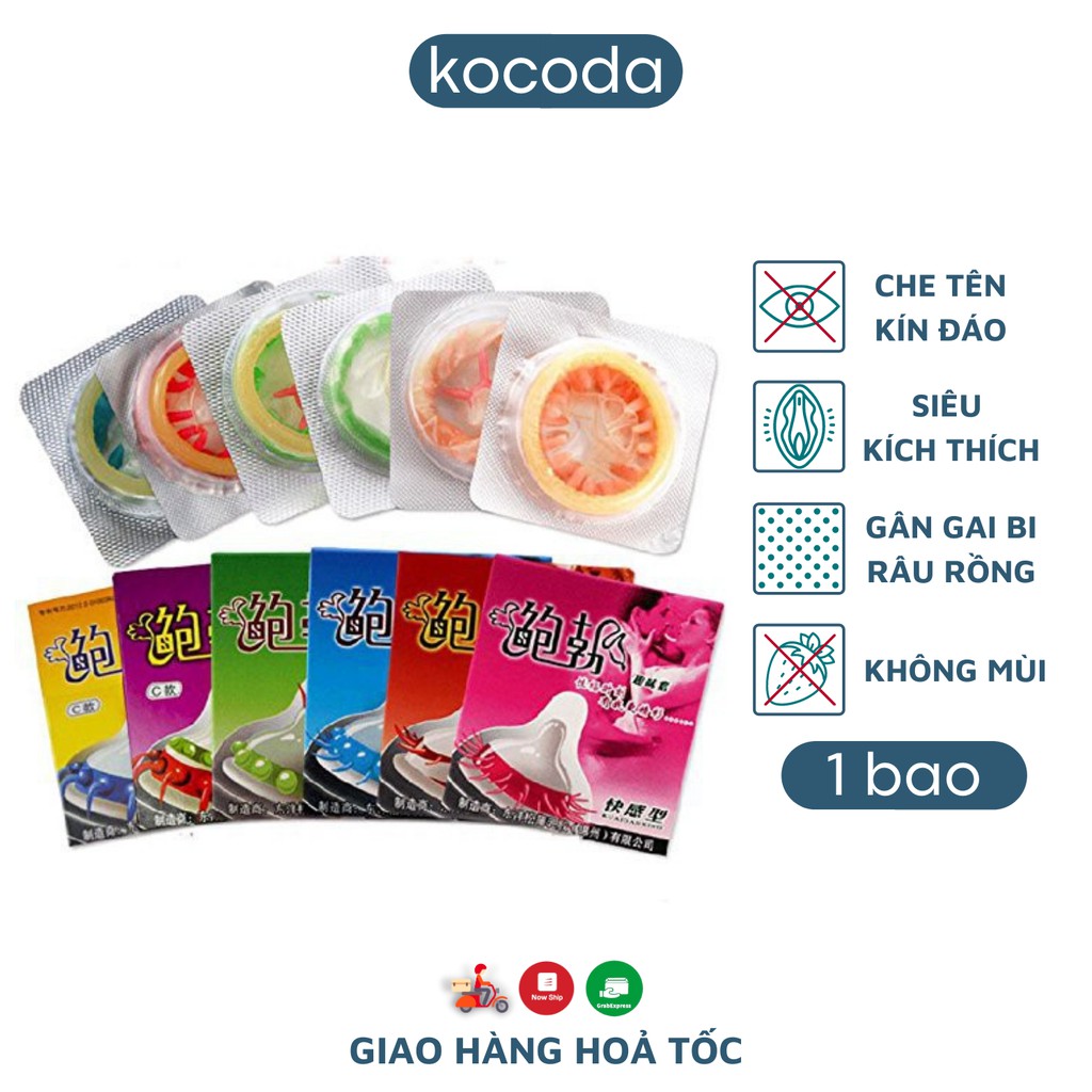 Bao cao su Runbo Gân Gai Bi Râu/Nhiều Gel bôi trơn/Siêu mỏng Tăng kích thước khoái cảm Hộp 1 - KOCODA