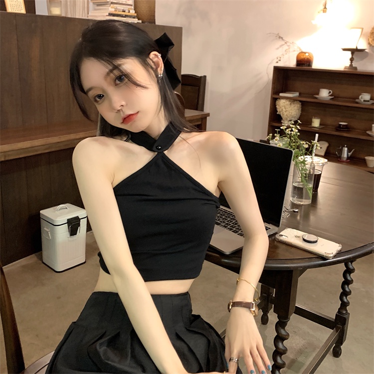 DUNEA Áo Tank Top Màu Đen Trễ Vai Thiết Kế Quyến Rũ Thời Trang Cho Nữ