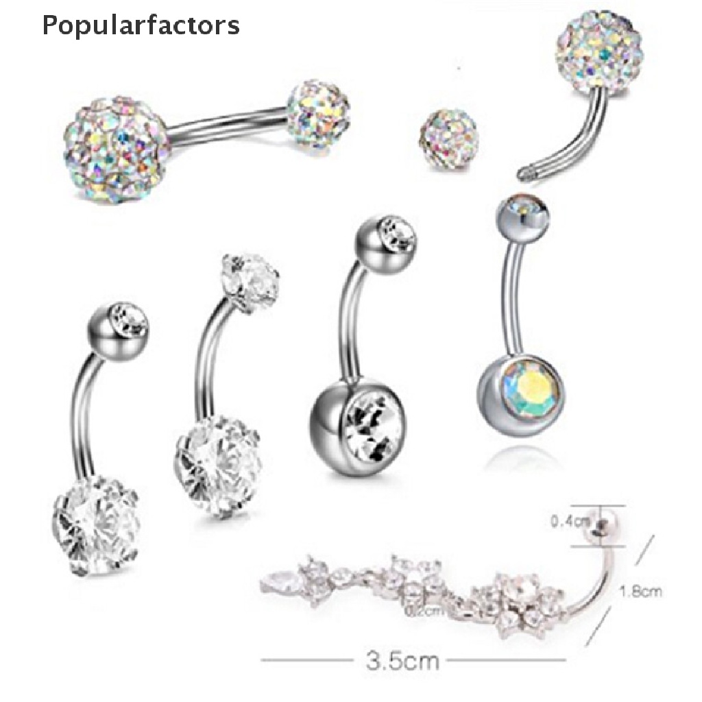 Set 7 Khuyên Rốn Thép Không Gỉ Đính Đá Pha Lê