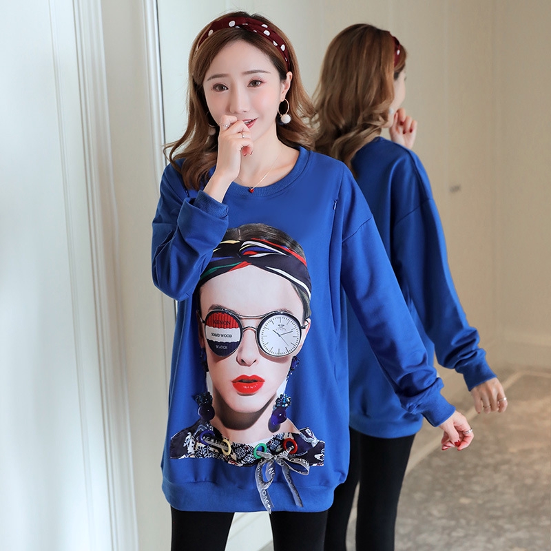 Áo Sweater cổ tròn dáng rộng thiết kế mới thời trang mùa thu đông dành cho bà bầu