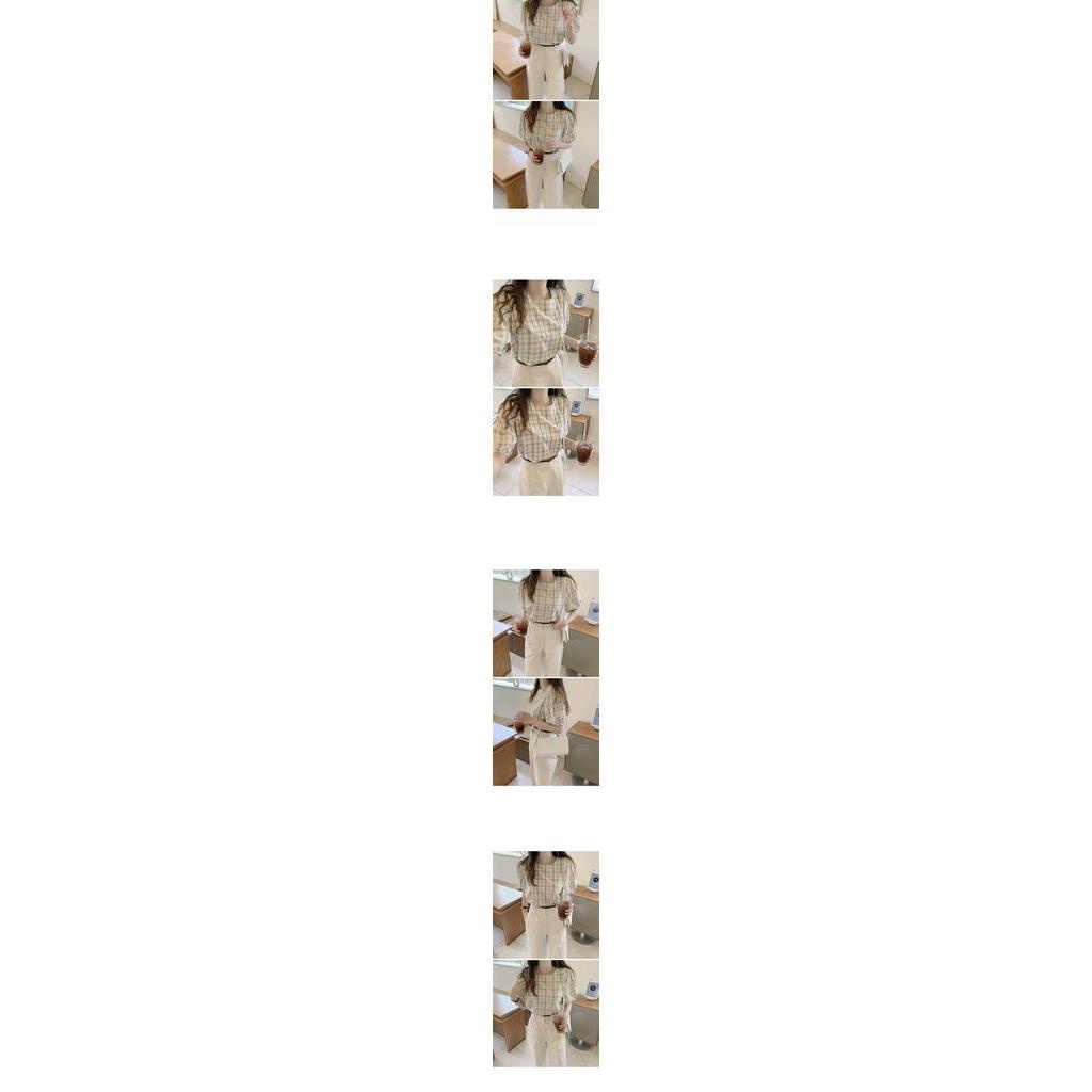 Áo Sơ Mi Tay Ngắn Cổ Tròn Kẻ Ca-Rô Trẻ Trung Phong Cách Retro