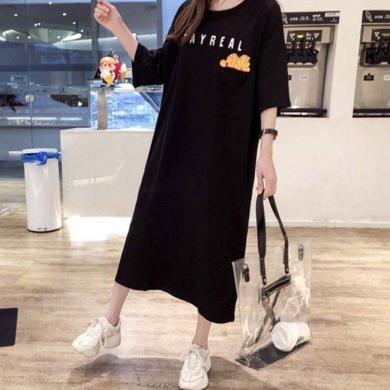 BLACKMORES Đầm thun tay ngắn dáng rộng in họa tiết hoạt hình phong cách Hàn Quốc thời trang cho mẹ bầu 200JIN
